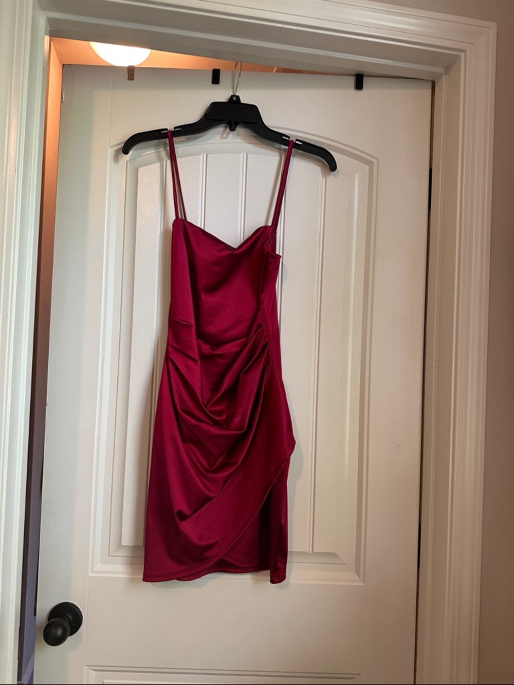 Windsor Satin Draped Mini Dress in Burgundy